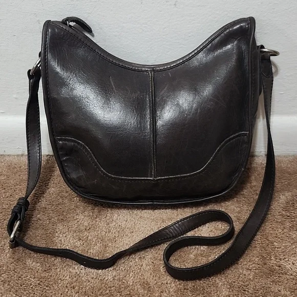 Frye Lucy Taupe Brown Gray Leather Shoulder Crossbody Purse Handbag Bag - Picture 5 of 13